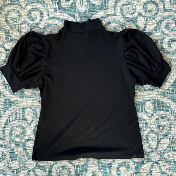Ann Taylor Black Mock Neck Knit Top Puff Short Sleeves - Size L - Picture 3 of 7